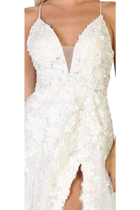 Wedding Gown with Cris cross straps & high front slit- 