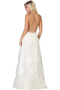 Wedding Gown with Cris cross straps & high front slit- 